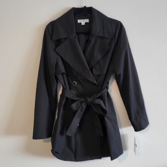 Via Spiga Black Belted Trench Coat in Medium - Picture 2 of 6